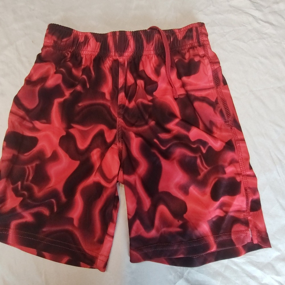 Athletic Works Shorts Boys Size 8 Red Black Excellent DriWorks Marble‎ Swirl